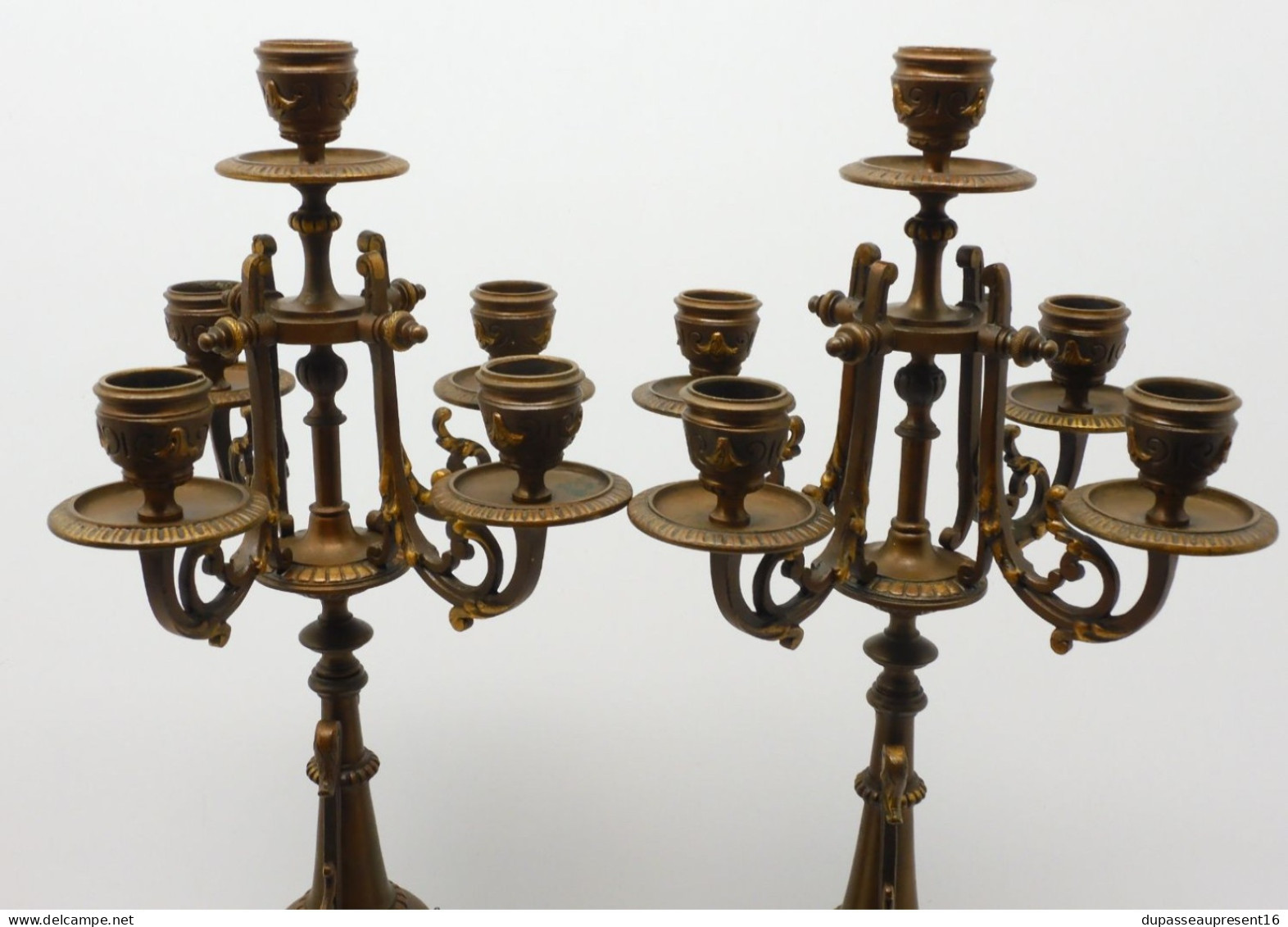 - BELLE PAIRE de BOUGEOIRS CANDELABRES 5 FEUX NAPOLEON III BRONZE MARBRE NOIR   E