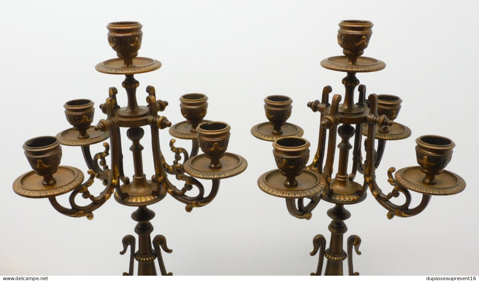 - BELLE PAIRE de BOUGEOIRS CANDELABRES 5 FEUX NAPOLEON III BRONZE MARBRE NOIR   E