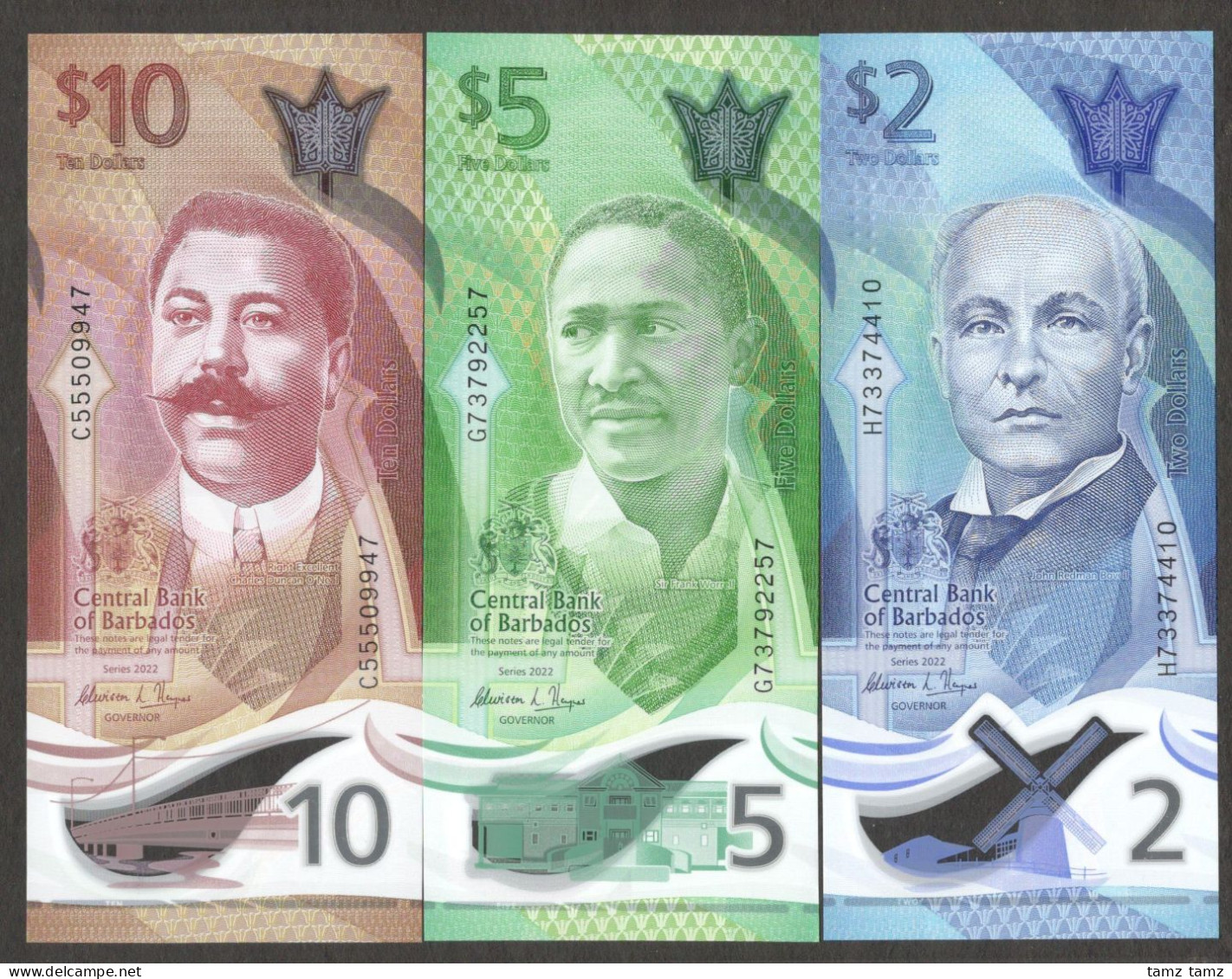 Set 3 Pcs Barbados 2 5 10 Dollars 2022 NEW Polymer UNC - Barbados