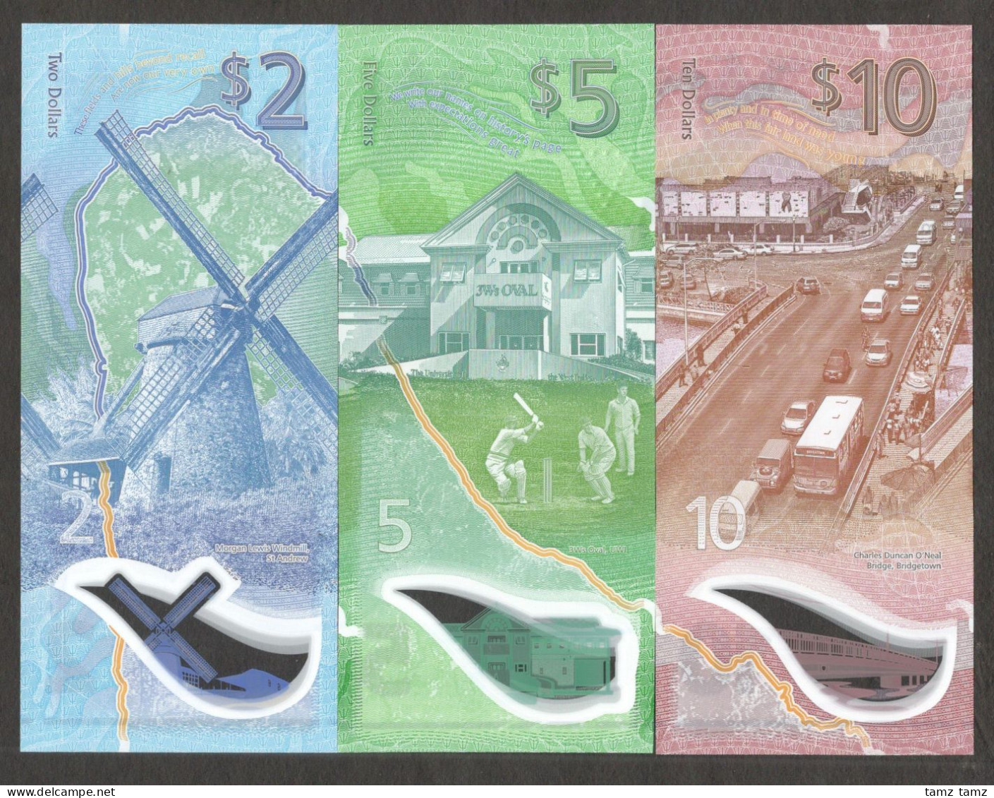 Set 3 Pcs Barbados 2 5 10 Dollars 2022 NEW Polymer UNC - Barbados (Barbuda)