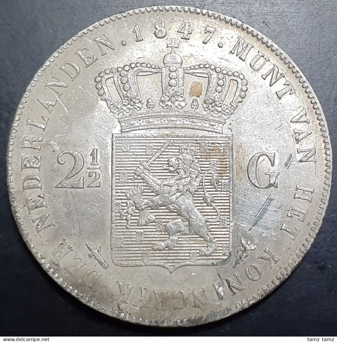 Netherlands 2 1/2 2.5 Gulden William Willem II 1847 XF High Grade - 1840-1849: Willem II