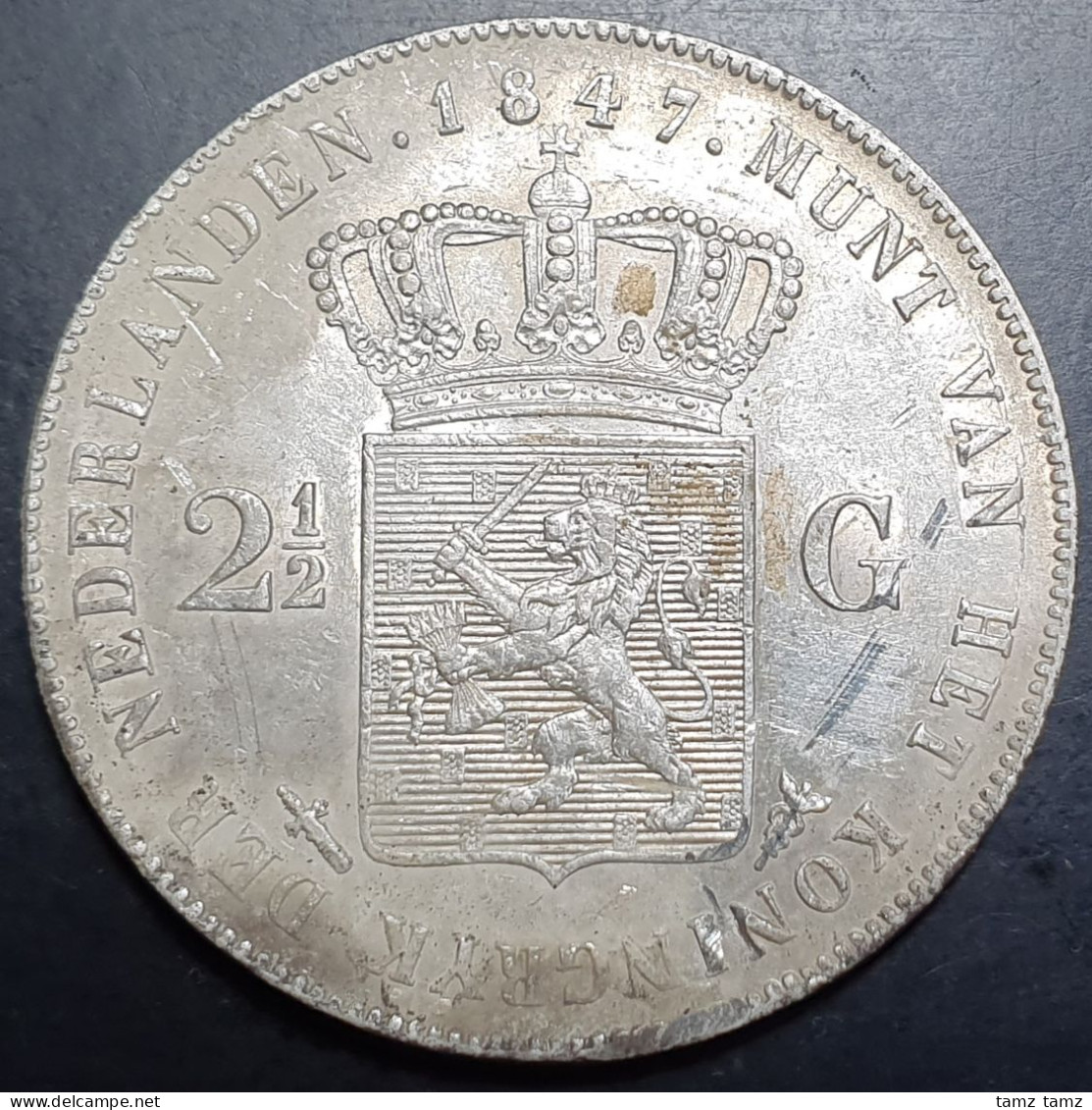 Netherlands 2 1/2 2.5 Gulden William Willem II 1847 XF High Grade - 1840-1849 : Willem II