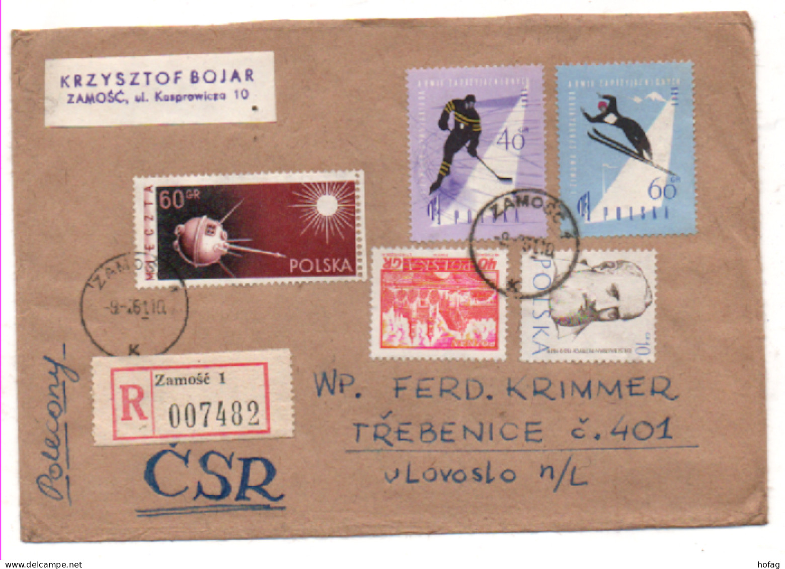 Polen 1961 MiNr.: 1008, 1128, 1191, 1221, 1222 Einschreiben CSR; Poland Registered Letter - Storia Postale