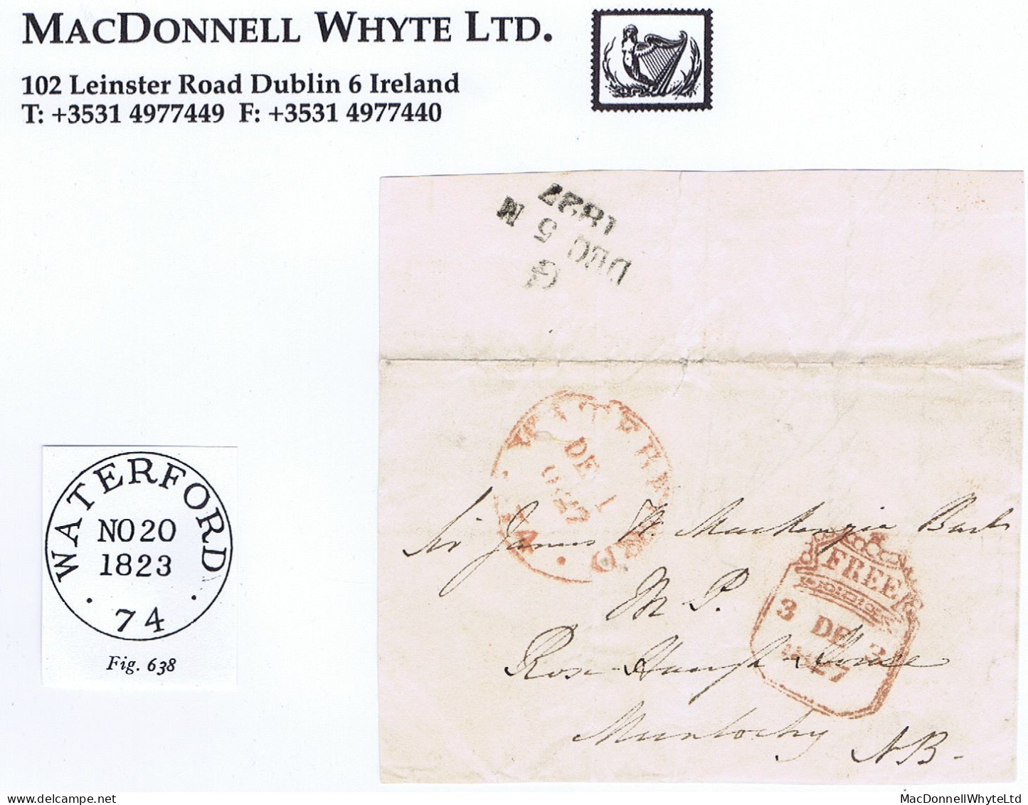 Ireland Waterford Free 1827 Front And Part Back To Scotland With Large Town Mileage Cds WATERFORD/74 - Prephilately