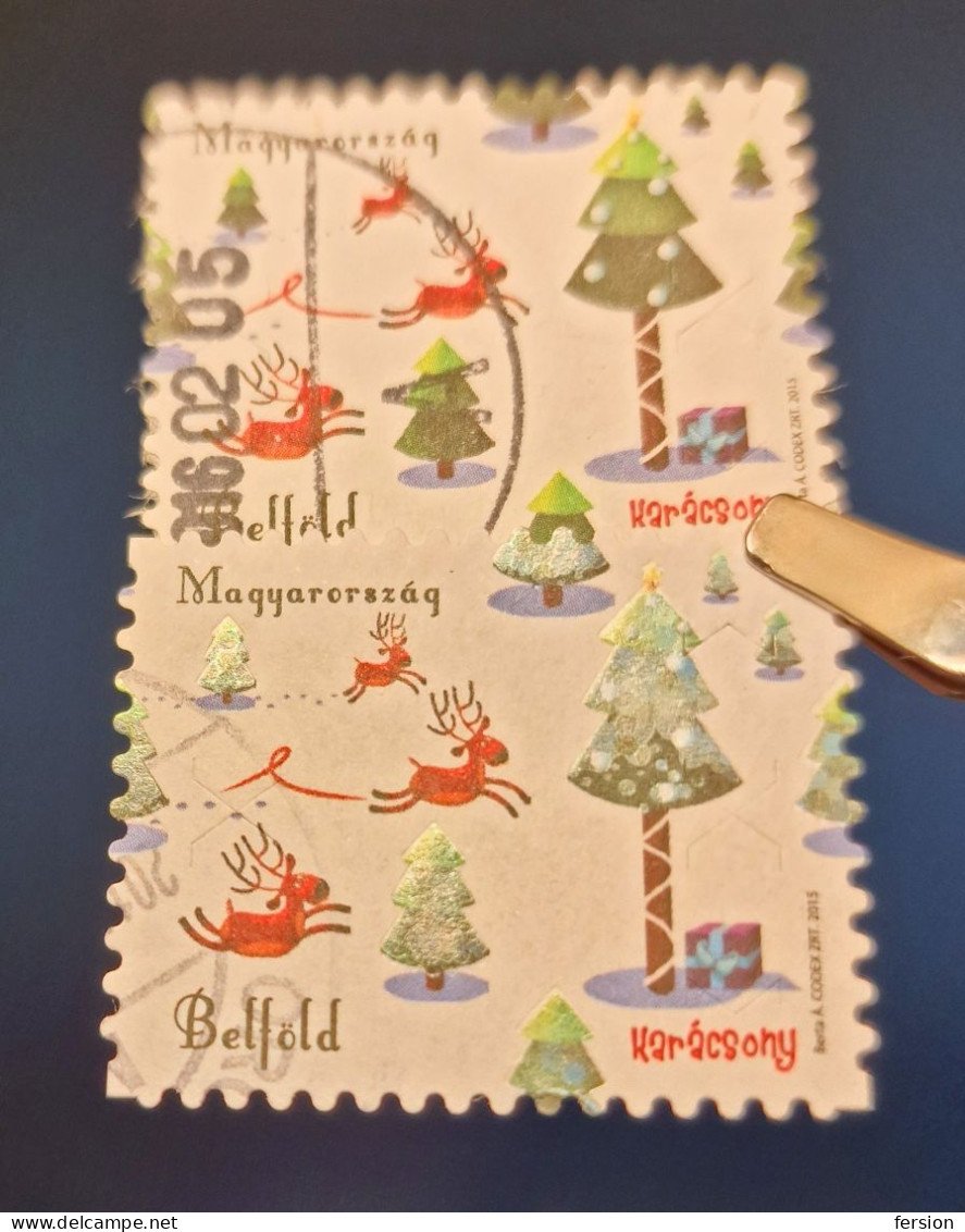 Two Types NORMAL & HOLOGRAM - 2015 Hungary - Christmas / Tree / Reindeer Deer / Gift / USED - Mi  5808 I + II - Used Stamps