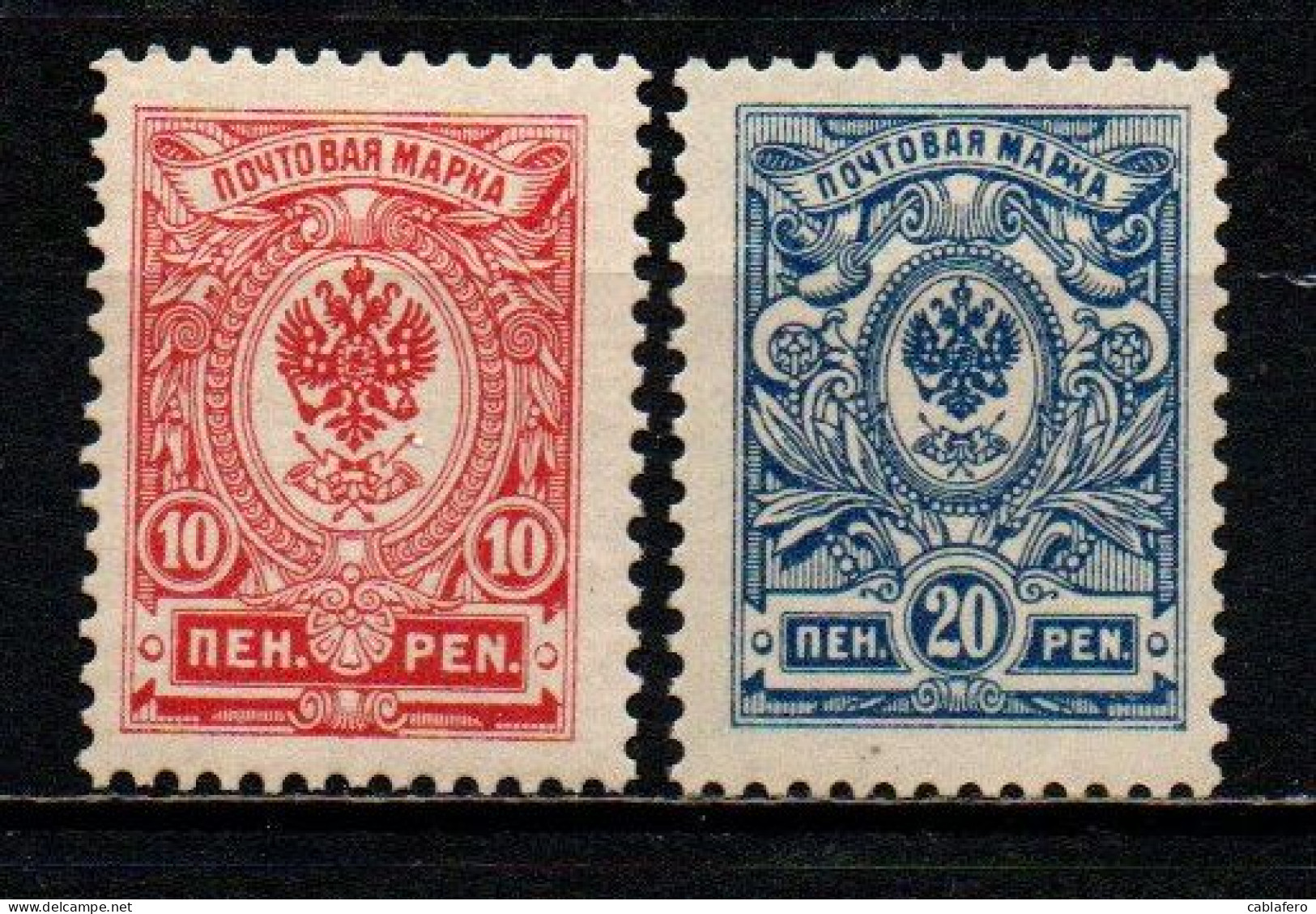 FINLANDIA - 1911 - FRANCOBOLLI DI RUSSIA CON VALORI IN PENNI - 10 E 20 P. - MNH - Ungebraucht