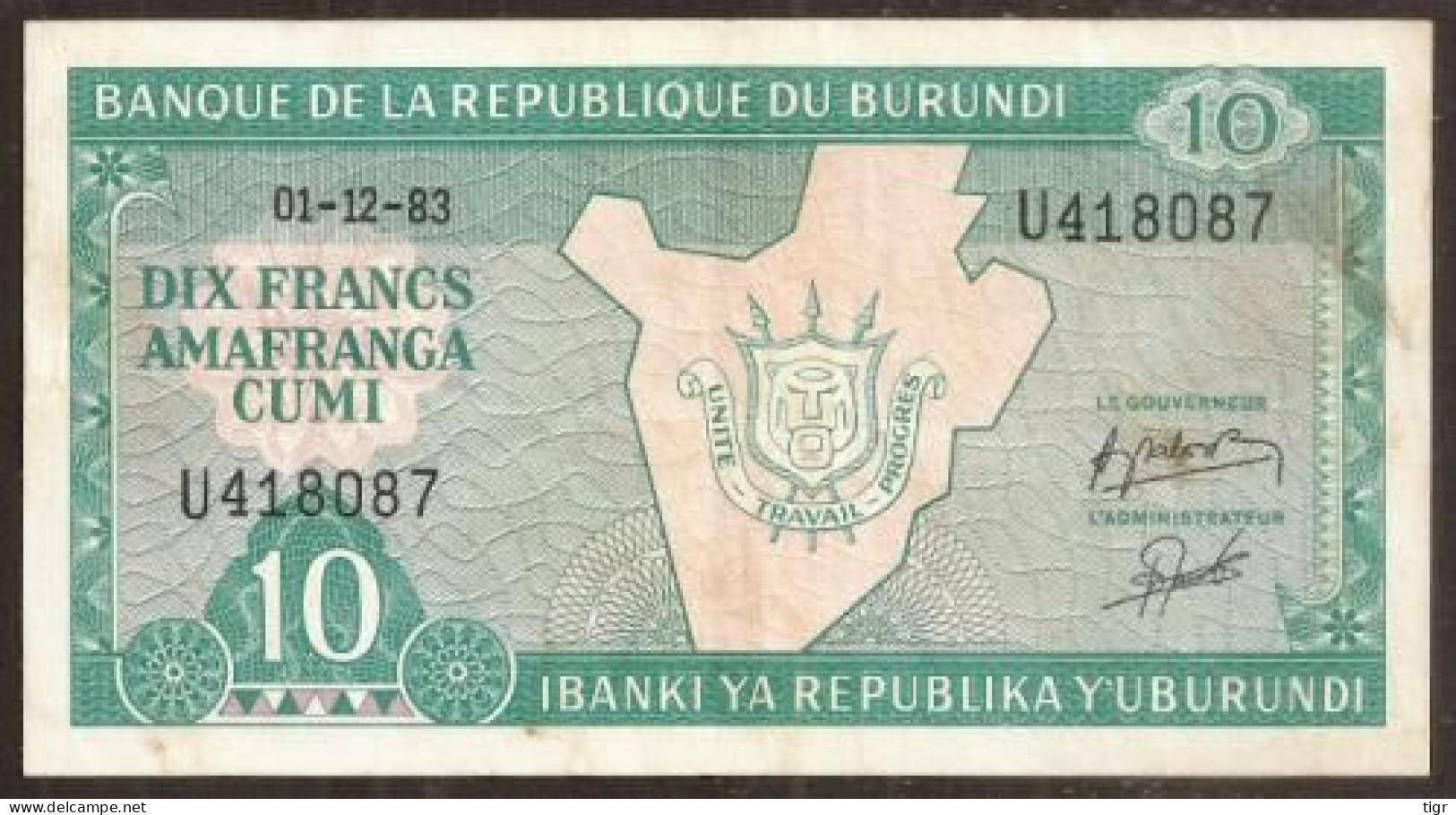 BURUNDI. 10 Francs 1.12. 1983. Pick 33a. Scarce Date. - Burundi