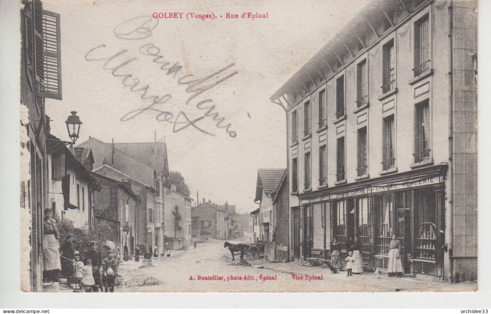 CPA Golbey - Rue D'Epinal (avec Jolie Animation Devant Café Du Centre) - Golbey