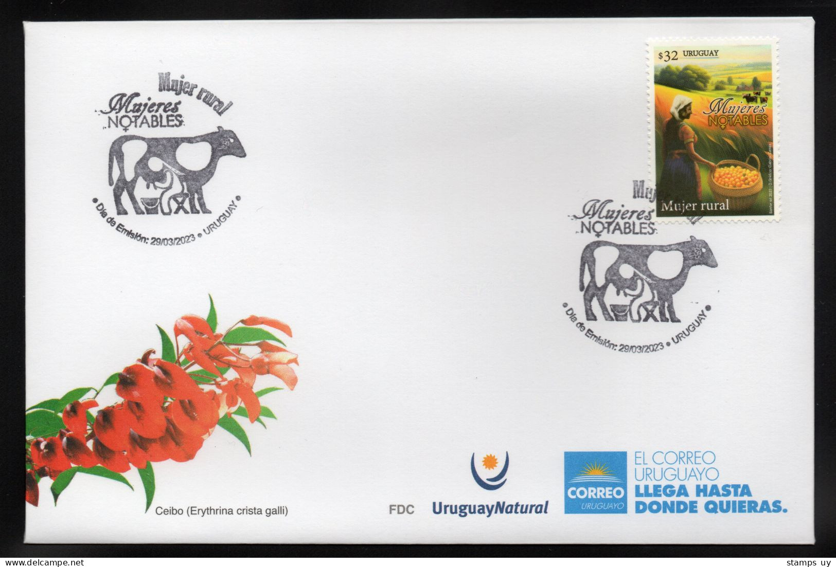 URUGUAY 2023 (Rural Women, Agriculture, Food, Fruits, Cows, Milk) - 1 FDC - Agriculture