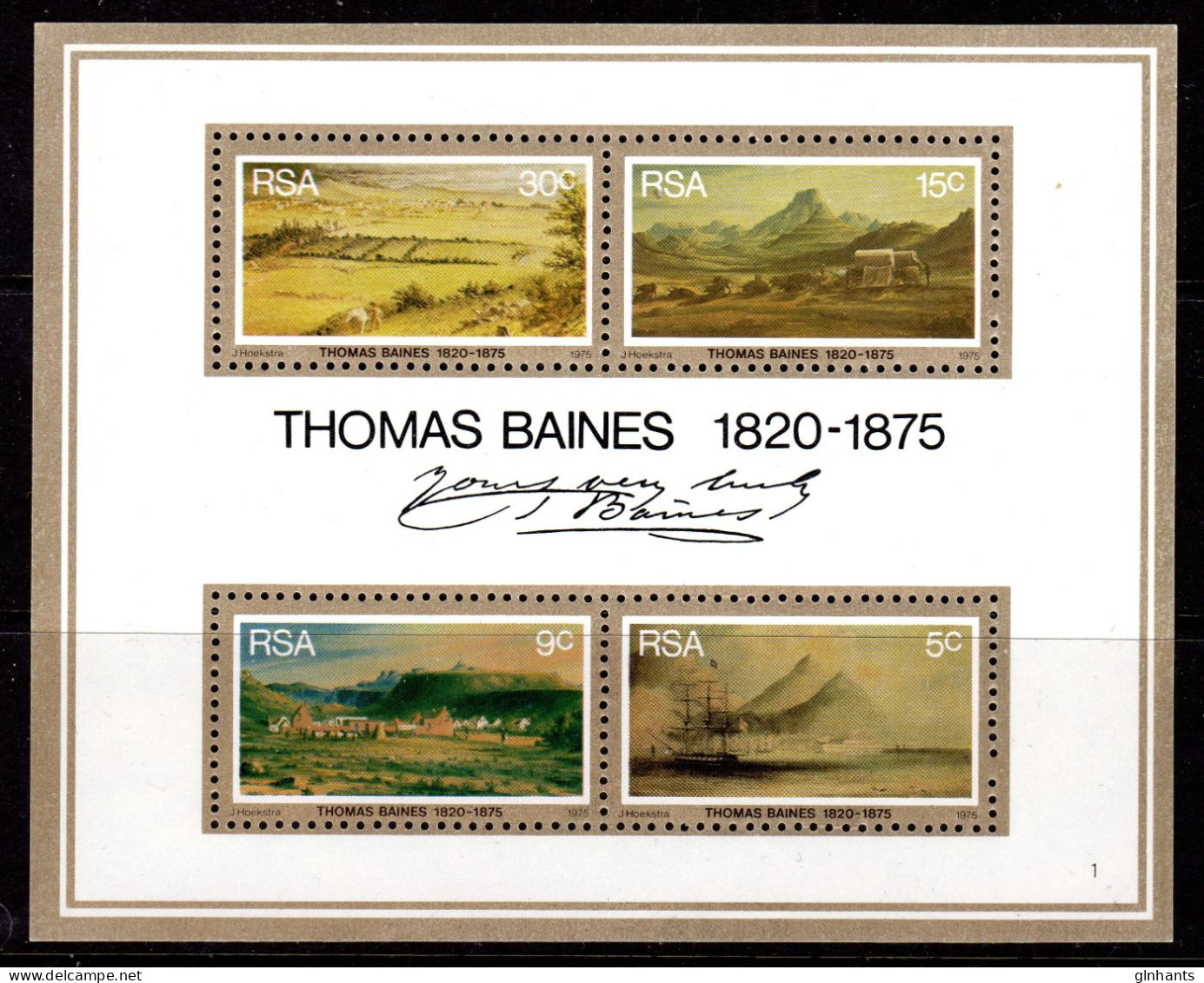 SOUTH AFRICA - 1975 THOMAS BAINES PAINTER MS FINE MNH ** SG MS383 - Gebraucht