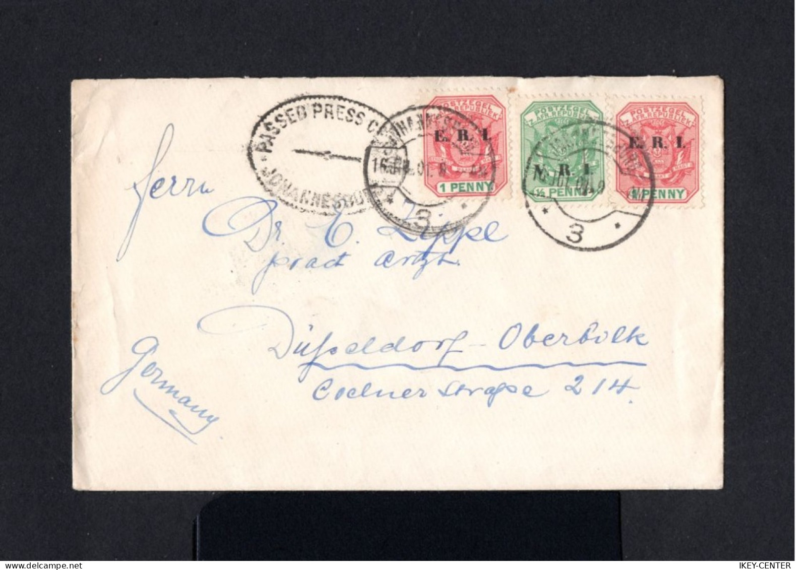 K299-SOUTH AFRICA-OLD COVER JOHANNESBURG To DUSSELDORF (germany) 1901.Enveloppe AFRIQUE DU SUD - New Republic (1886-1887)