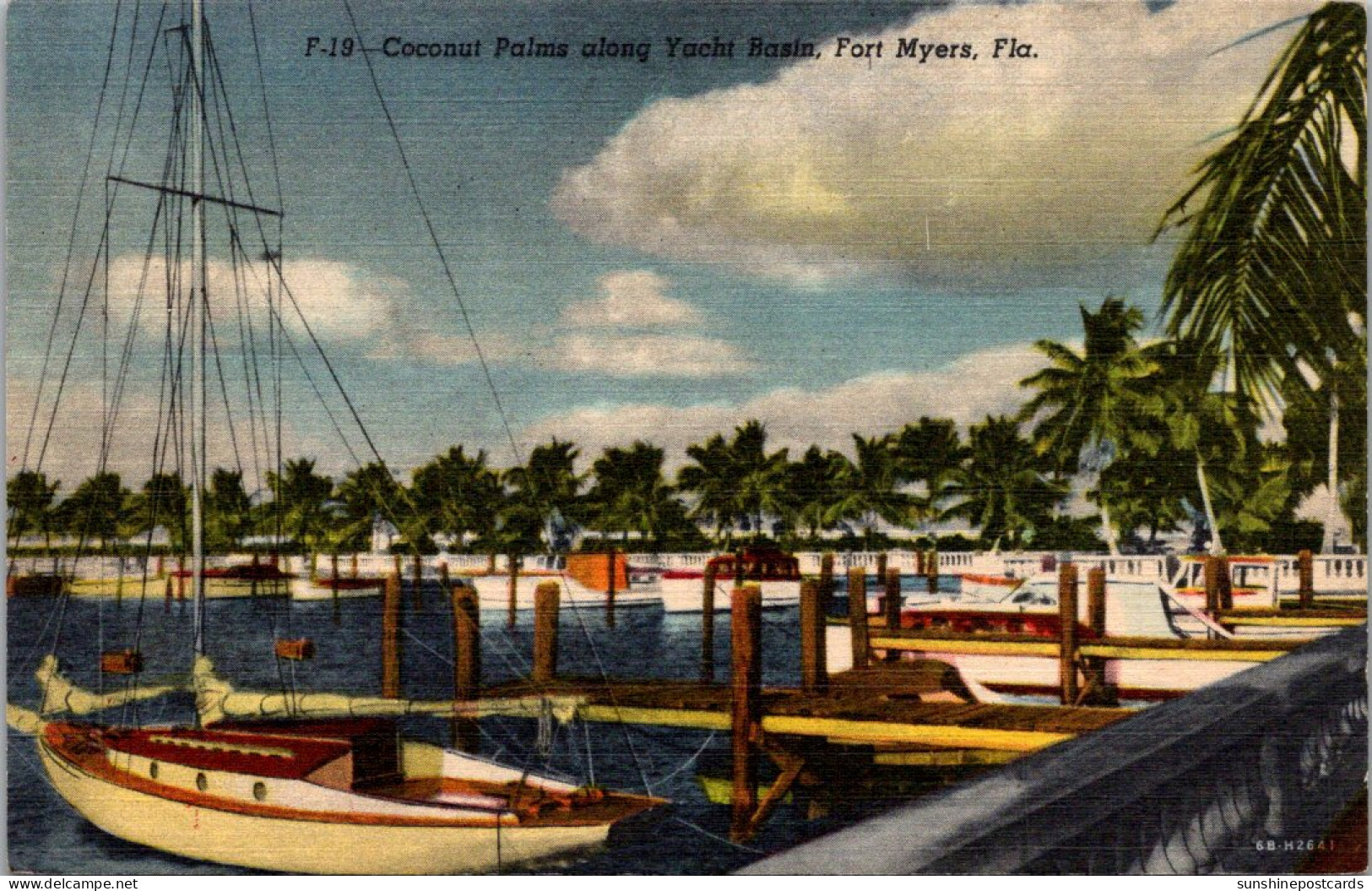 Florida Fort Myers Coconut Palms Along Yacht Basin 1945 Curteich - Fort Myers