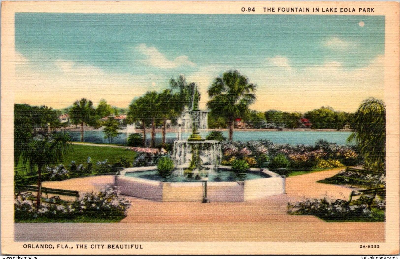 Florida Orlando The Fountain In Lake Eola Park Curteich - Orlando