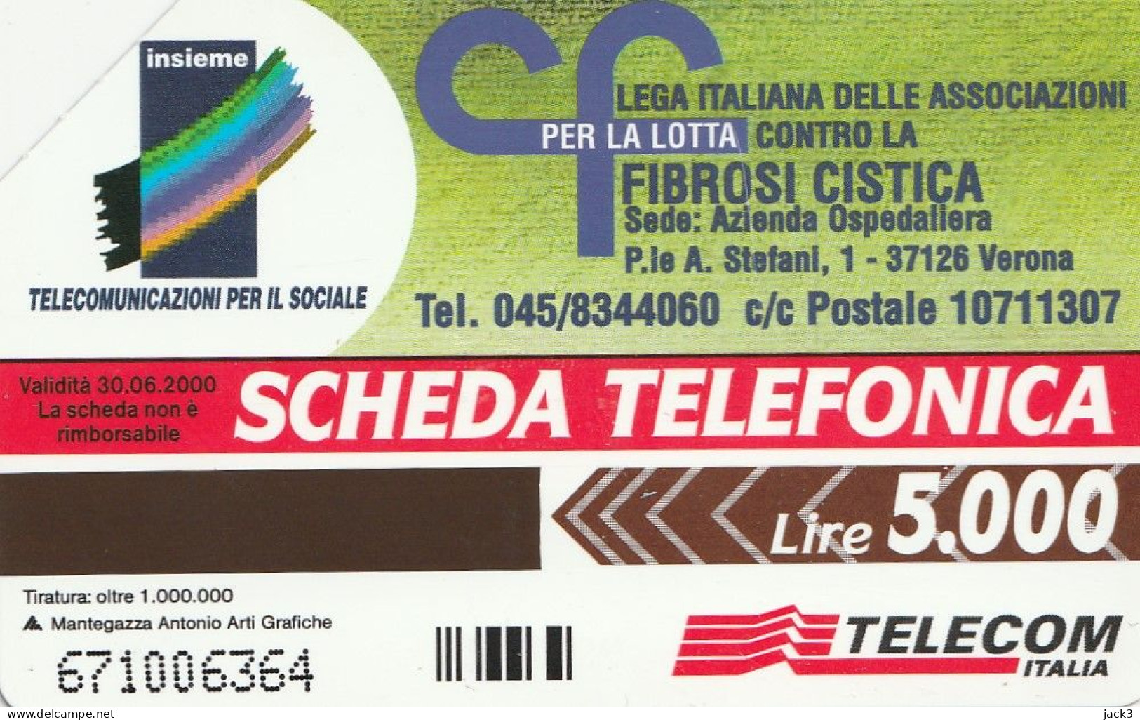 SCHEDA TELEFONICA TELECOM - LOTTA CONTRO LA FIBROSI CISTICA (2 SCANS) - Publieke Thema