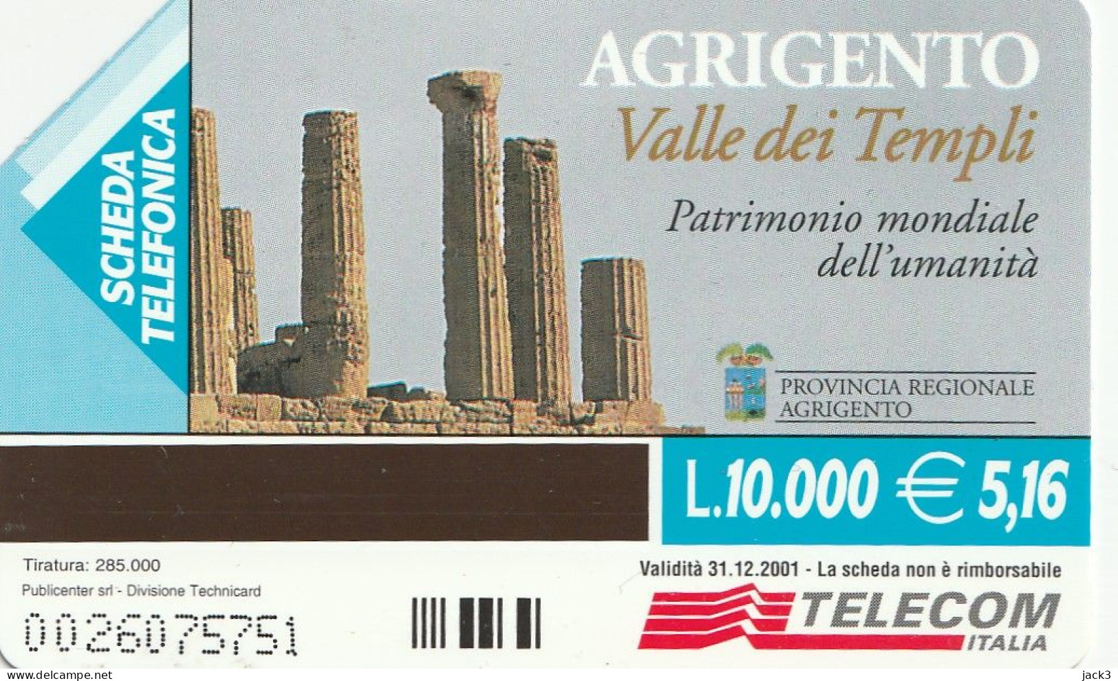 SCHEDA TELEFONICA TELECOM - AGRIGENTO - VALLE DEI TEMPLI (2 SCANS) - Públicas Temáticas