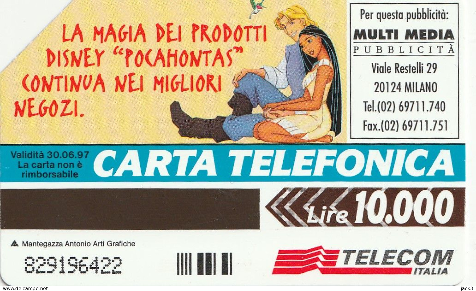 SCHEDA TELEFONICA TELECOM - WALT DISNEY - POCAHONTAS (2 SCANS) - Públicas Temáticas