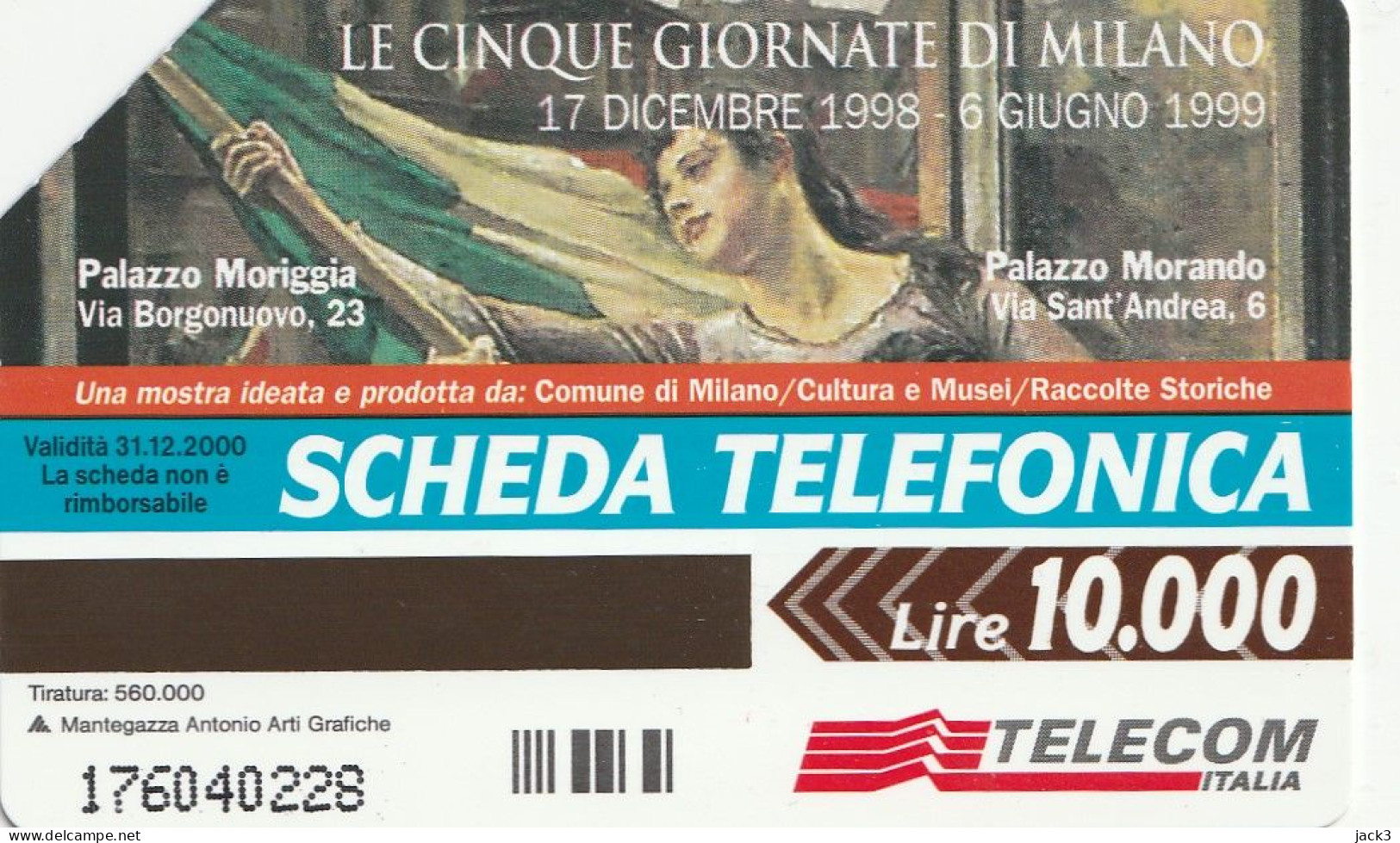 SCHEDA TELEFONICA TELECOM - LE CINQUE GIORNATE DI MILANO (2 SCANS) - Públicas Temáticas