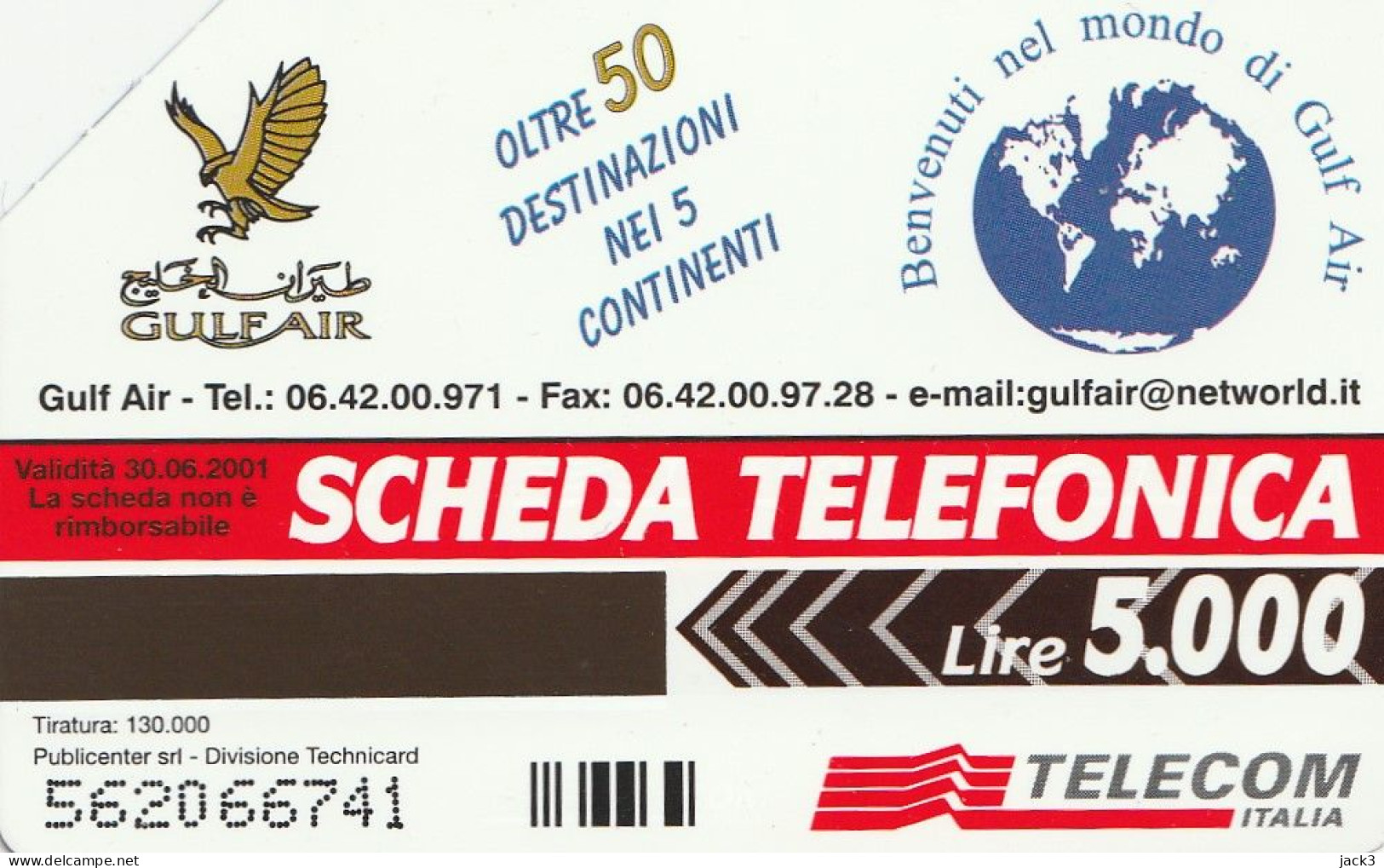 SCHEDA TELEFONICA TELECOM - GULF AIR  (2 SCANS) - Publiques Thématiques
