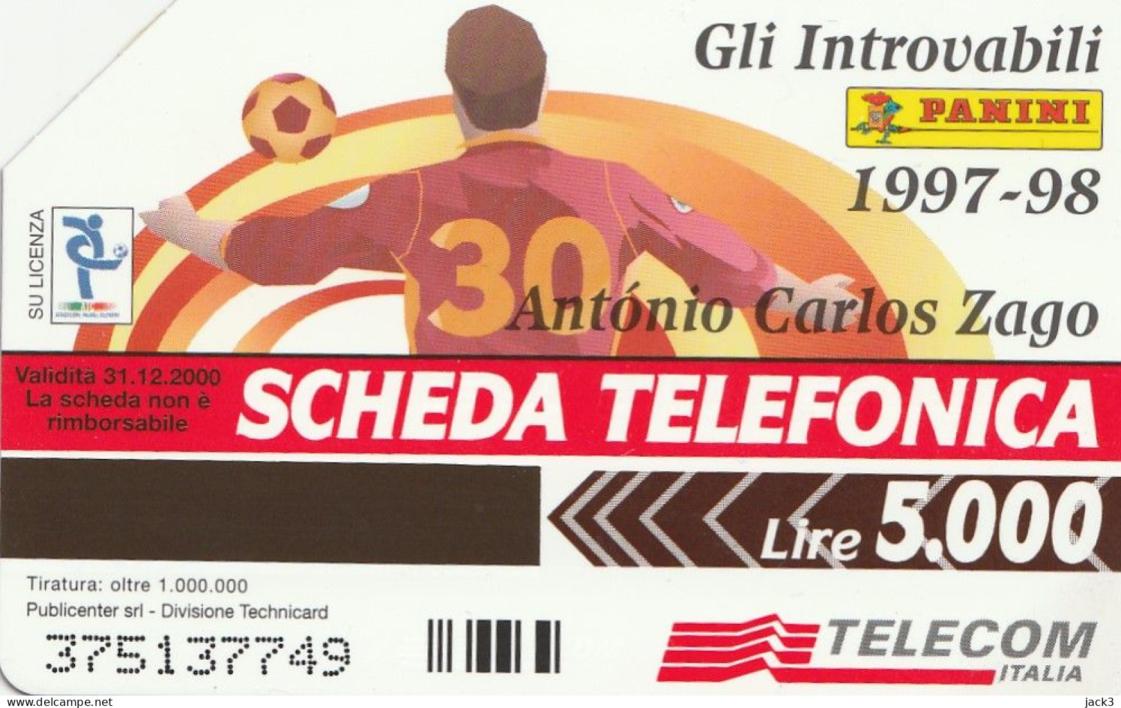 SCHEDA TELEFONICA TELECOM - ANTONIO CARLOS ZAGO  (2 SCANS) - Públicas Temáticas