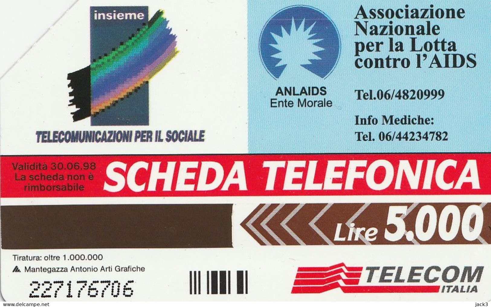 SCHEDA TELEFONICA TELECOM - LOTTA CONTRO L'AIDS  (2 SCANS) - Públicas Temáticas