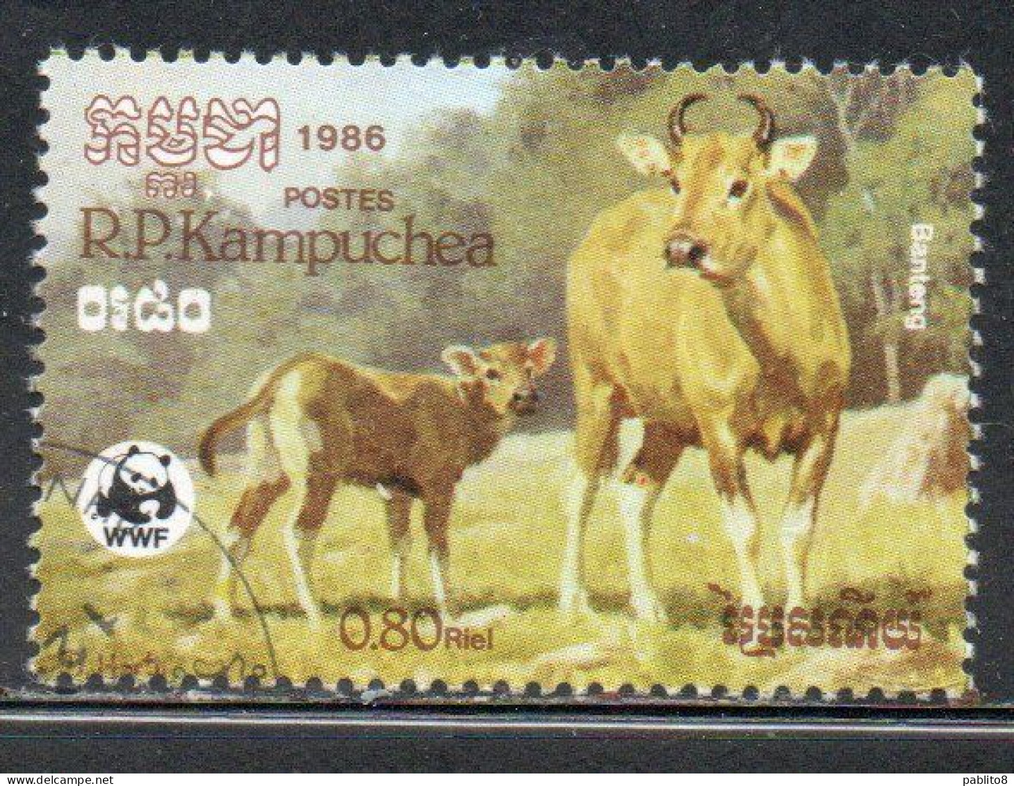 CAMBODIA KAMPUCHEA CAMBOGIA 1986 WWF WORLD WILDLIFE FUND BANTENG 80c USED USATO OBLITERE' - Kampuchea