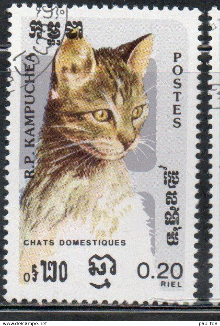 CAMBODIA KAMPUCHEA CAMBOGIA 1985 DOMESTIC CATS 20c USED USATO OBLITERE' - Kampuchea