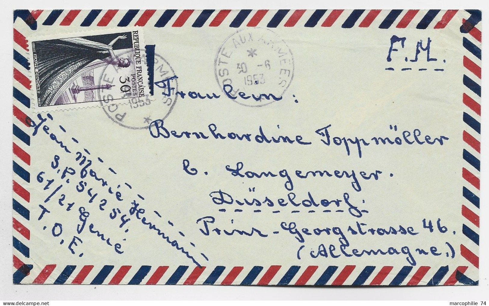 FRANCE HAUTE COUTURE 30FR SEUL LETTRE FM AVION POSTE AUX ARMEES 30.6.1953 TO GERMANY - Guerra D'Indocina/Vietnam