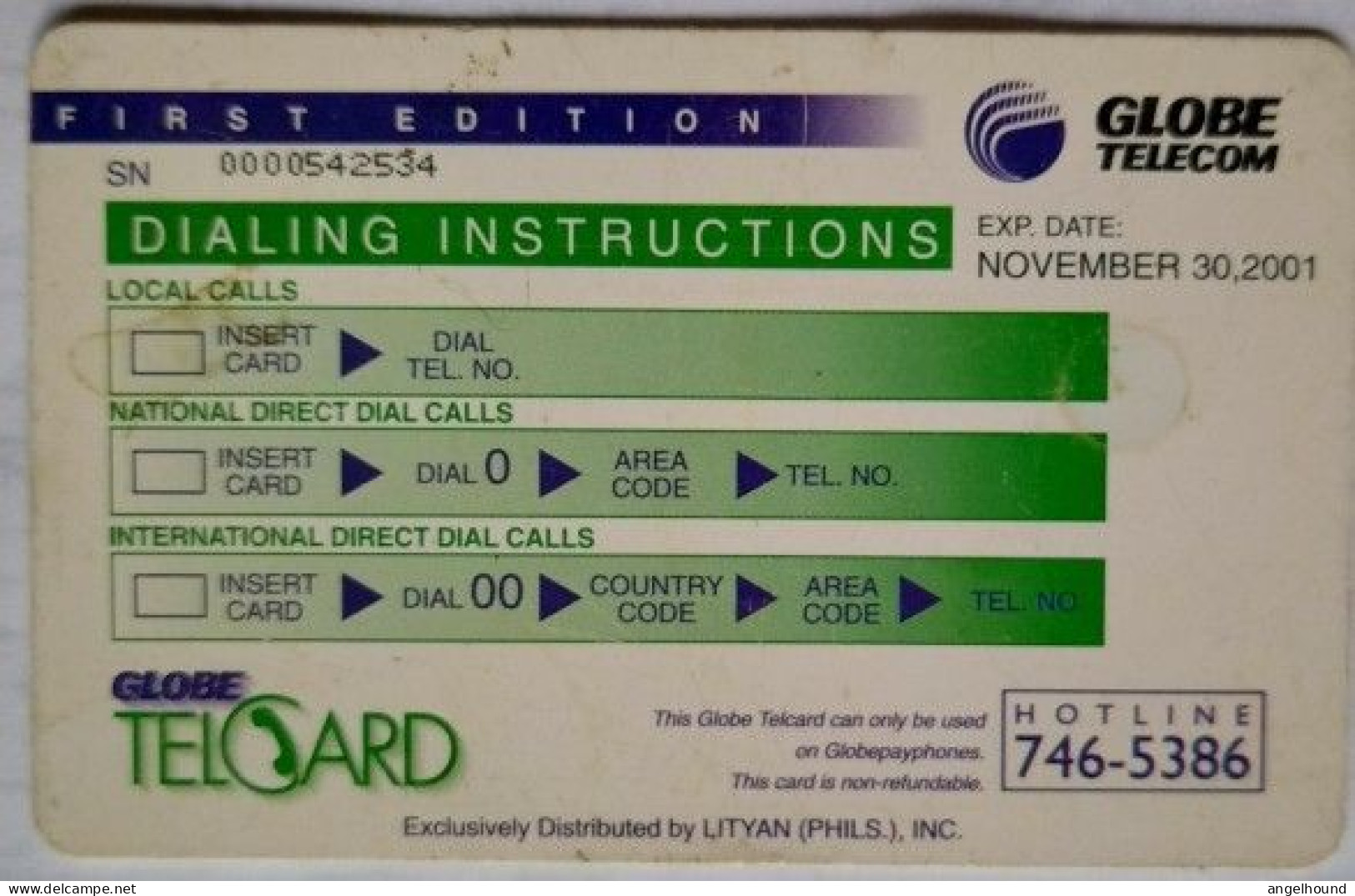 Philippines Globe Telecard P100 "  First Edition 2001  ( Exp. 11/30/2001 ) " - Filippijnen