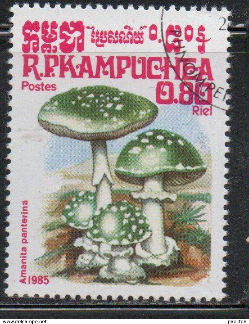 CAMBODIA KAMPUCHEA CAMBOGIA 1985 MUSROOMS AMANITA PANTERINA 80c USED USATO OBLITERE' - Kampuchea