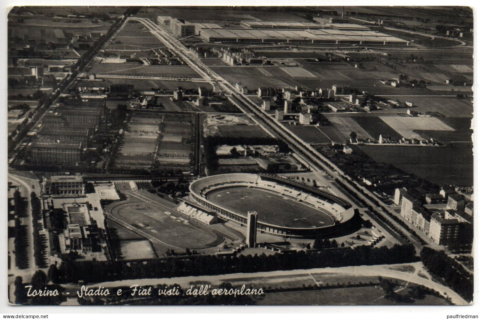 Torino - Stadio E Fiat Visti Dall'aeroplano - Viaggiata 1954 - (vedi Descrizione) - Stadiums & Sporting Infrastructures