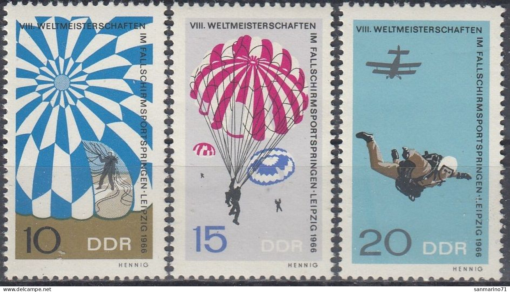 GERMANY DDR 1193-1195,unused - Fallschirmspringen