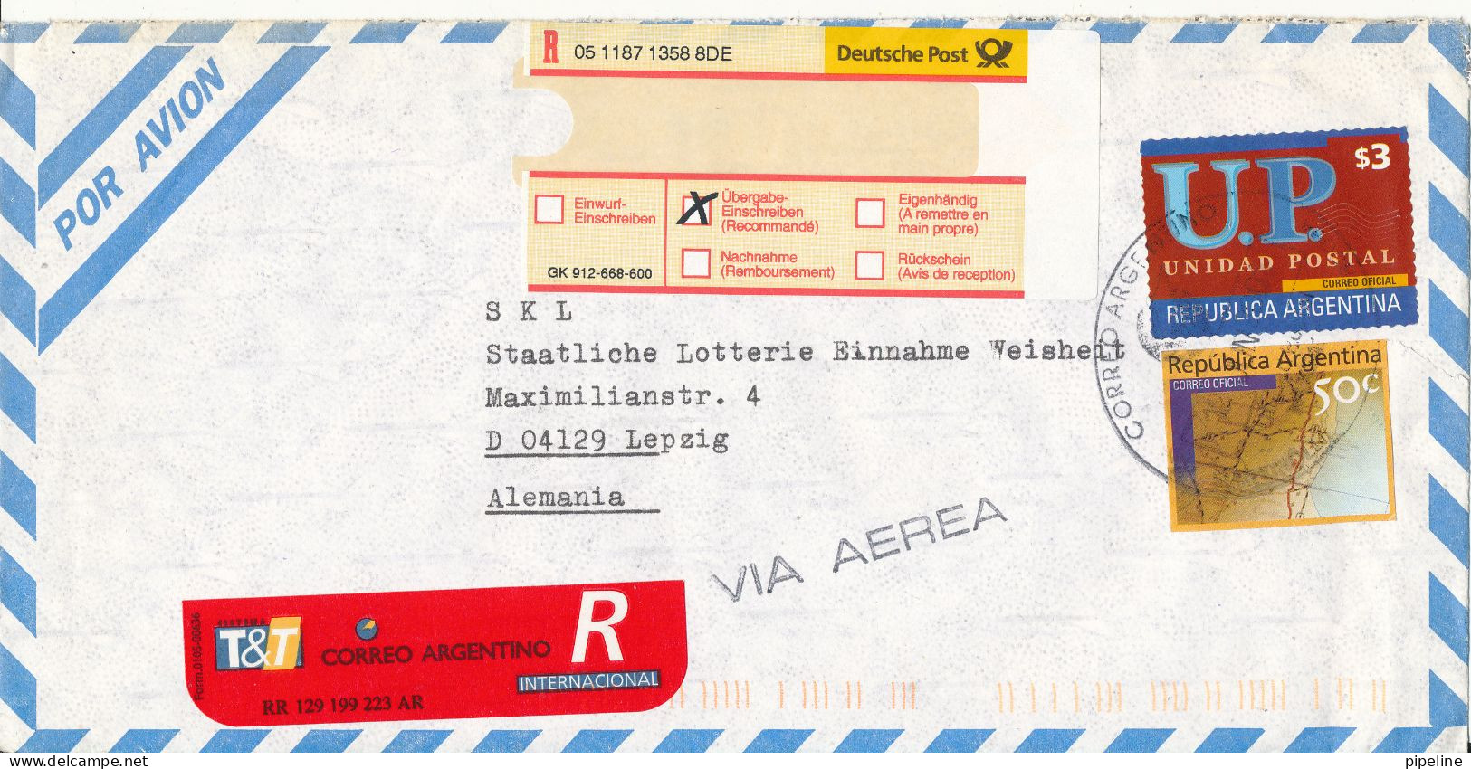 Argentina Registered Air Mail Cover Sent To Germany 12-6-2000 - Briefe U. Dokumente