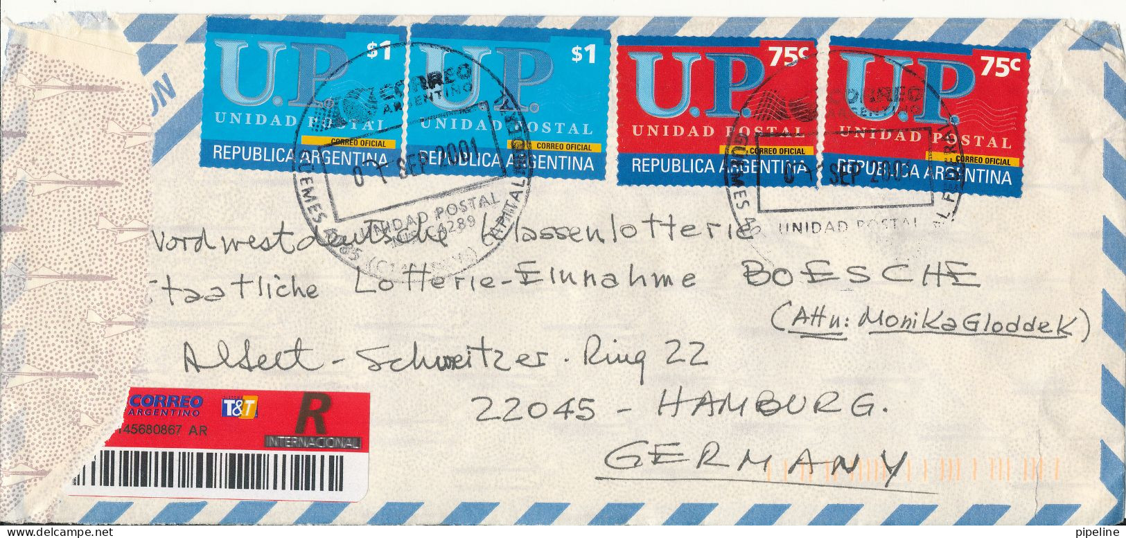 Argentina Registered Air Mail Cover Sent To Germany 1-10-2001 (Unidad Postal) The Cover Is Damaged In The Left Side - Briefe U. Dokumente