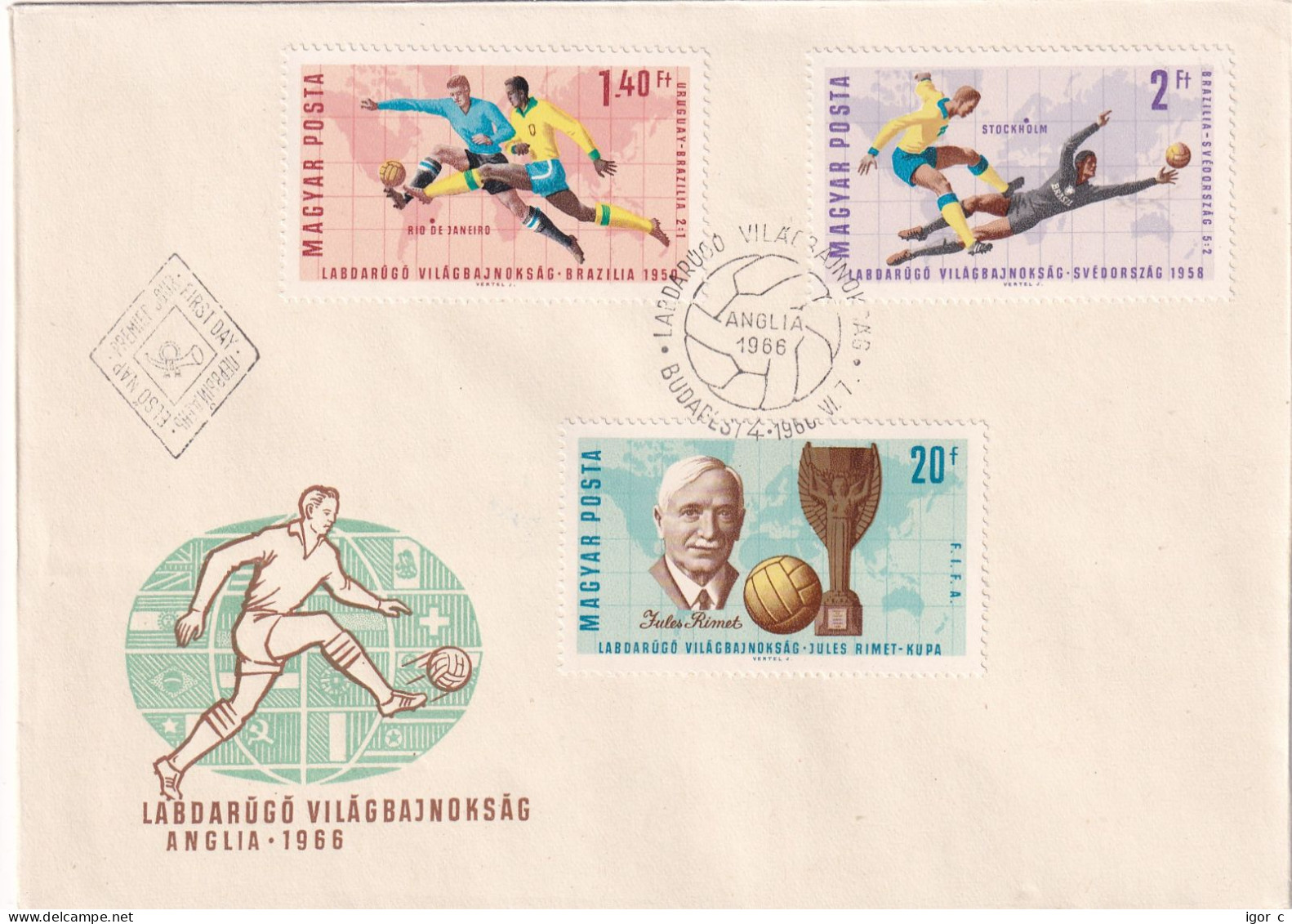 Hungary 1966  Cover: Football Soccer Fussball Calcio; Jules Rimet; FiFA World Cup England 1966; Brasil 1950; Sweden 1958 - 1966 – Engeland