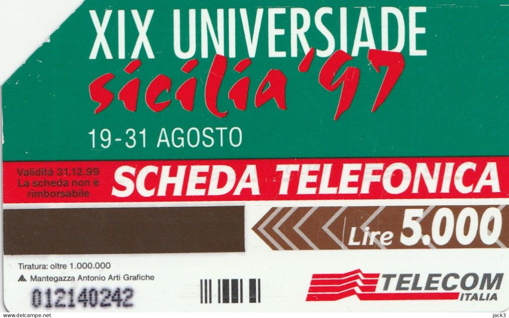 SCEDA TELEFONICA - XIX UNIVERSIADE - SICILIA '97 (2 SCANS) - Publiques Thématiques
