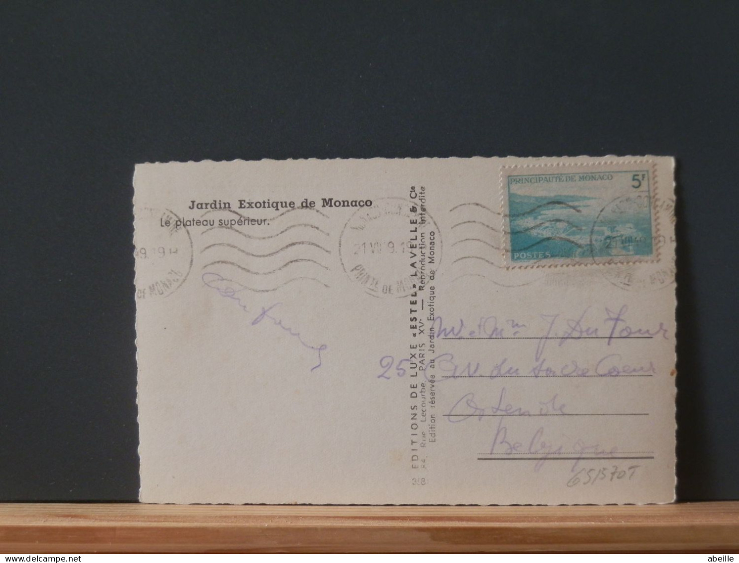 65/570T  CP  MONACO  POUR LA BELG.  1949 - Cartas & Documentos
