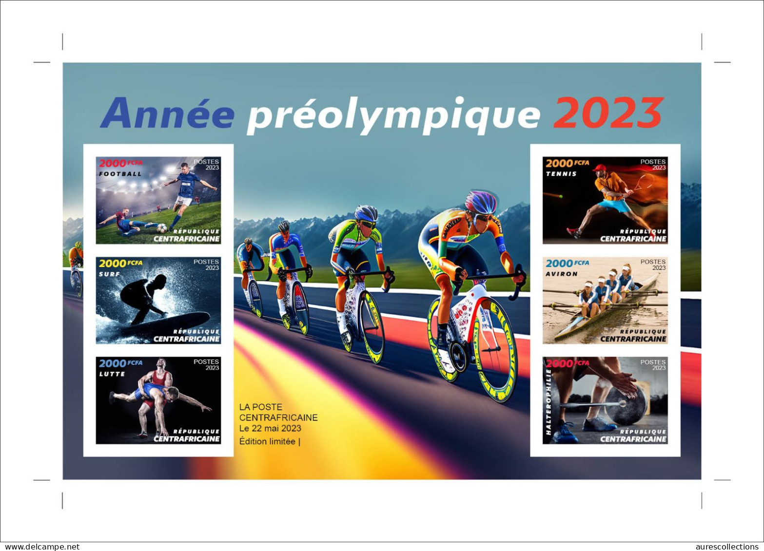 CENTRAL AFRICAN 2023 SHEET PROOF - OLYMPIC GAMES 2024 FOOTBALL TENNIS CYCLING SURF ROWING WEIGHTLIFTING WRESLING - MNH - Verano 2024 : París