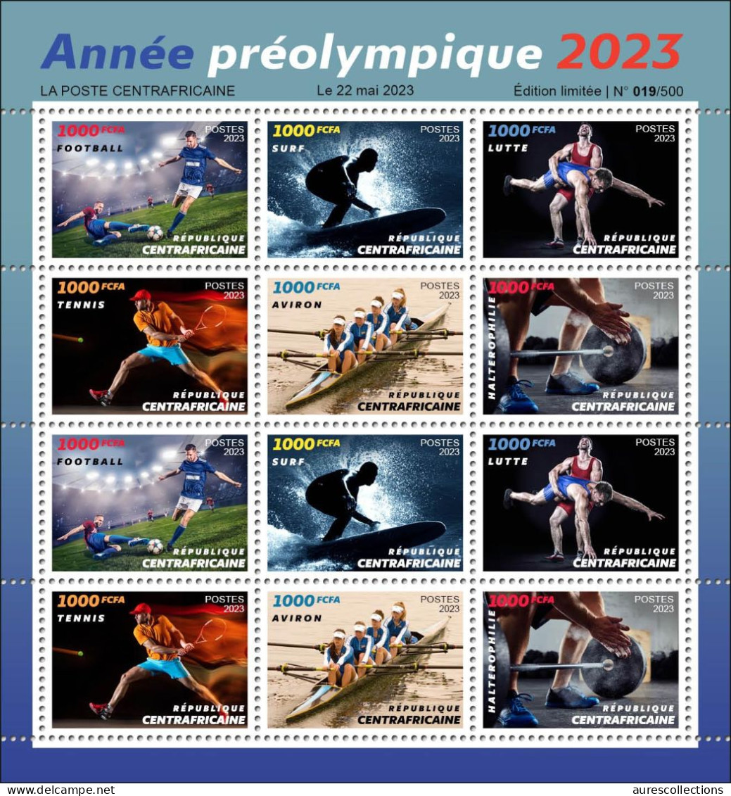 CENTRAL AFRICAN 2023 - SHEET 12V - OLYMPIC GAMES 2024 FOOTBALL TENNIS CYCLING SURF ROWING WEIGHTLIFTING WRESLING - MNH - Verano 2024 : París