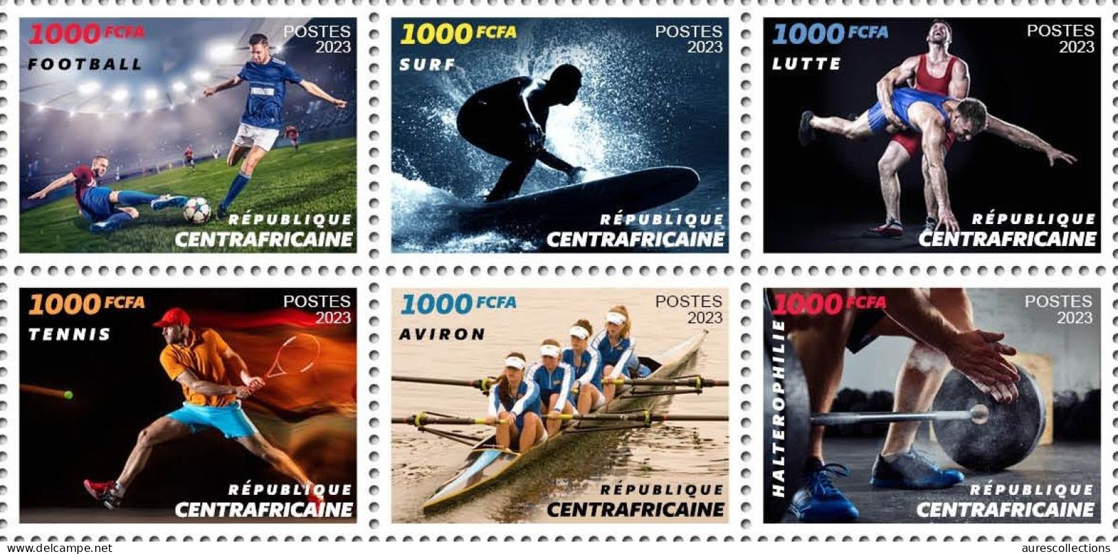 CENTRAL AFRICAN 2023 - SET 6V - OLYMPIC GAMES 2024 FOOTBALL TENNIS CYCLING SURF ROWING WEIGHTLIFTING WRESLING - MNH - Sommer 2024: Paris