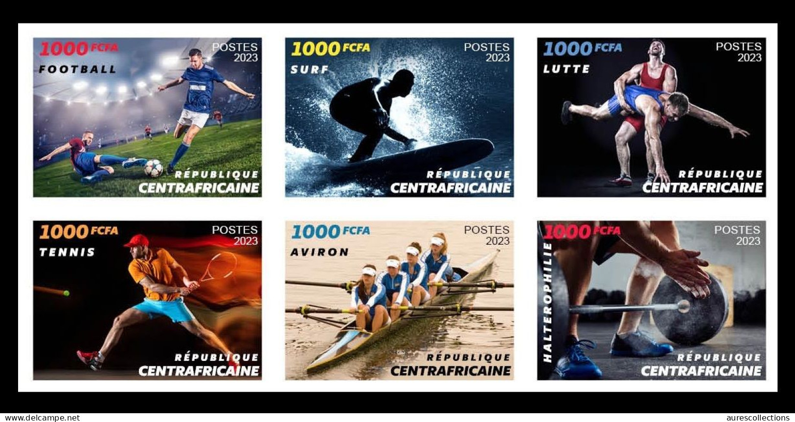 CENTRAL AFRICAN 2023 - IMPERF SET 6V - OLYMPIC GAMES FOOTBALL TENNIS CYCLING SURF ROWING WEIGHTLIFTING WRESLING - MNH - Verano 2024 : París