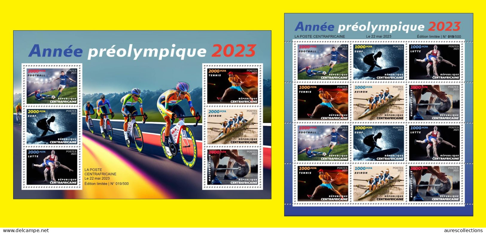 CENTRAL AFRICAN 2023 - PACK 2 X SHEET - OLYMPIC GAMES FOOTBALL TENNIS CYCLING SURF ROWING WEIGHTLIFTING WRESLING - MNH - Eté 2024 : Paris