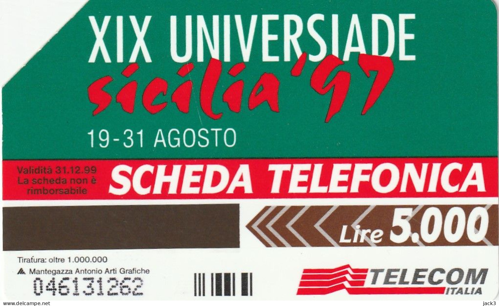 SCEDA TELEFONICA - XIX UNIVERSIADE - SICILIA '97 (2 SCANS) - Publiques Thématiques