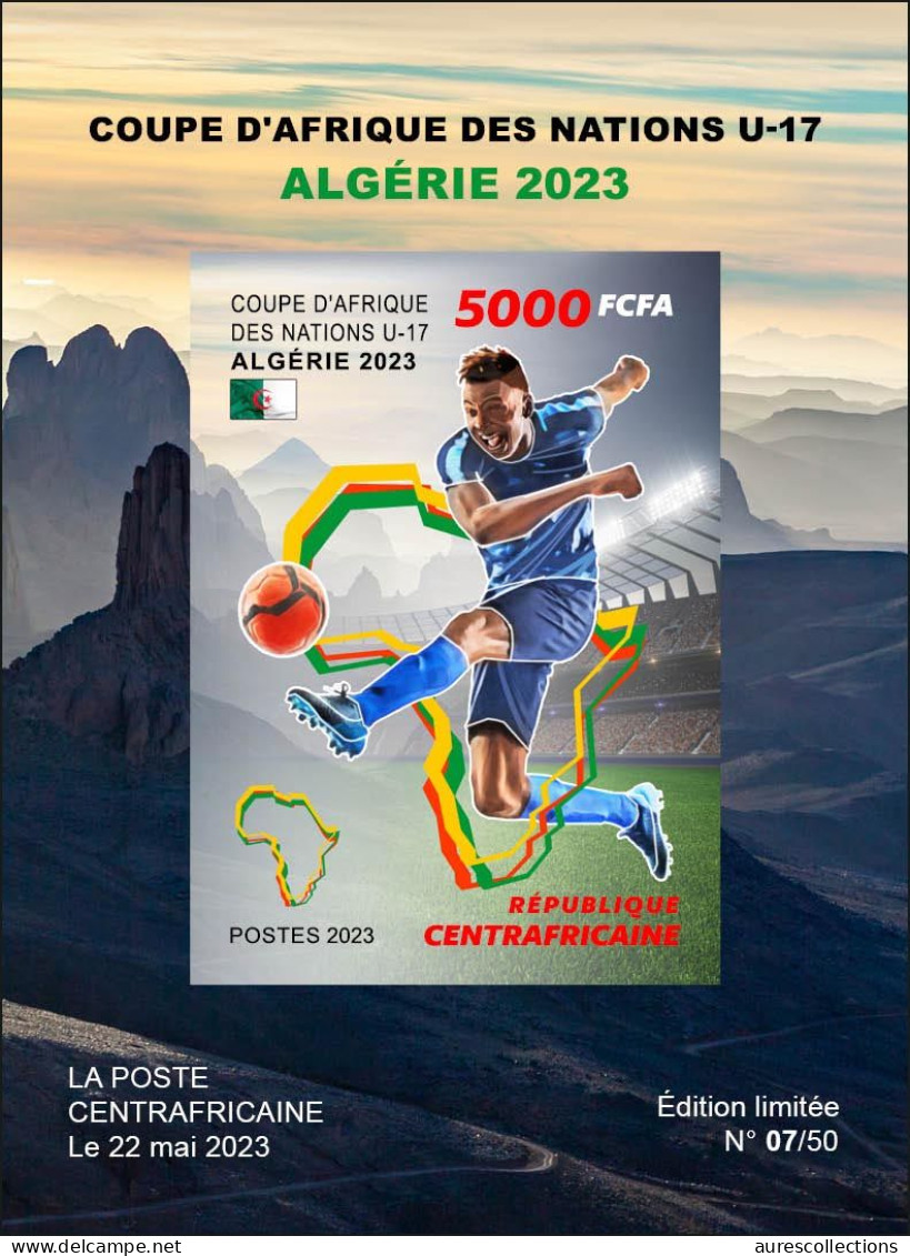 CENTRAL AFRICAN 2023 - IMPERF SHEET - FOOTBALL AFRICA CUP OF NATIONS ALGERIA ALGERIE COUPE D' AFRIQUE HOGGAR - MNH - Coppa Delle Nazioni Africane