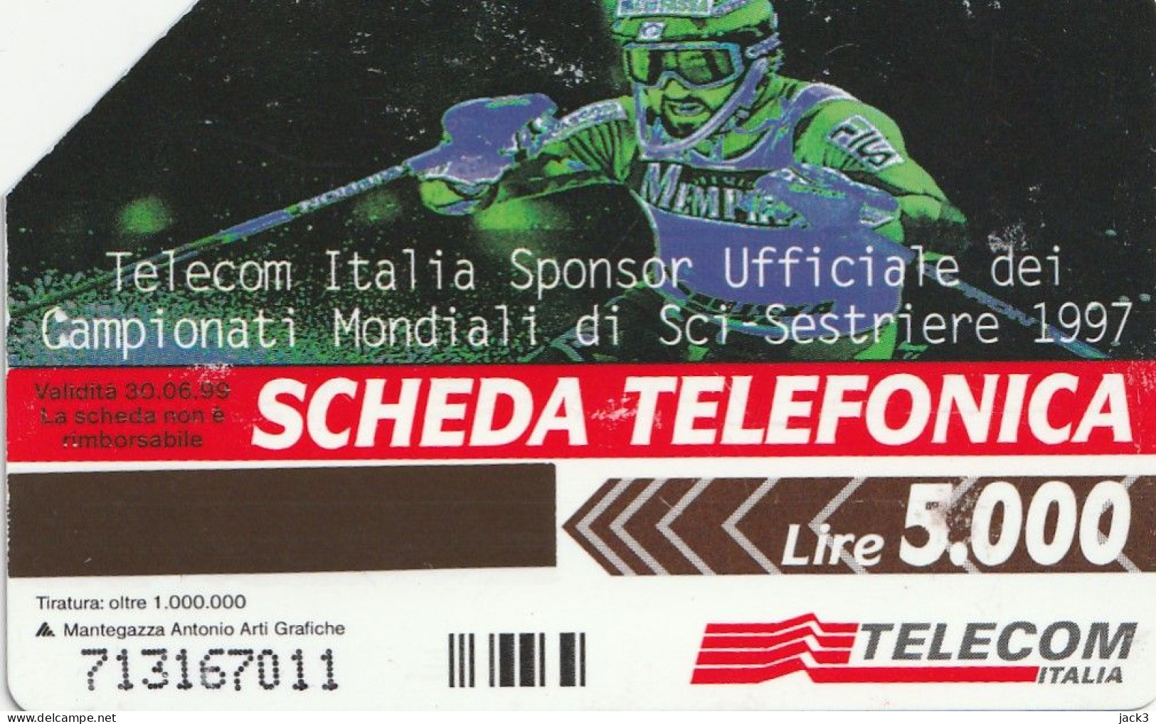 SCEDA TELEFONICA - CAMPIONATI MONDIALI DI SCI - SESTRIERE 1997 (2 SCANS) - Públicas Temáticas