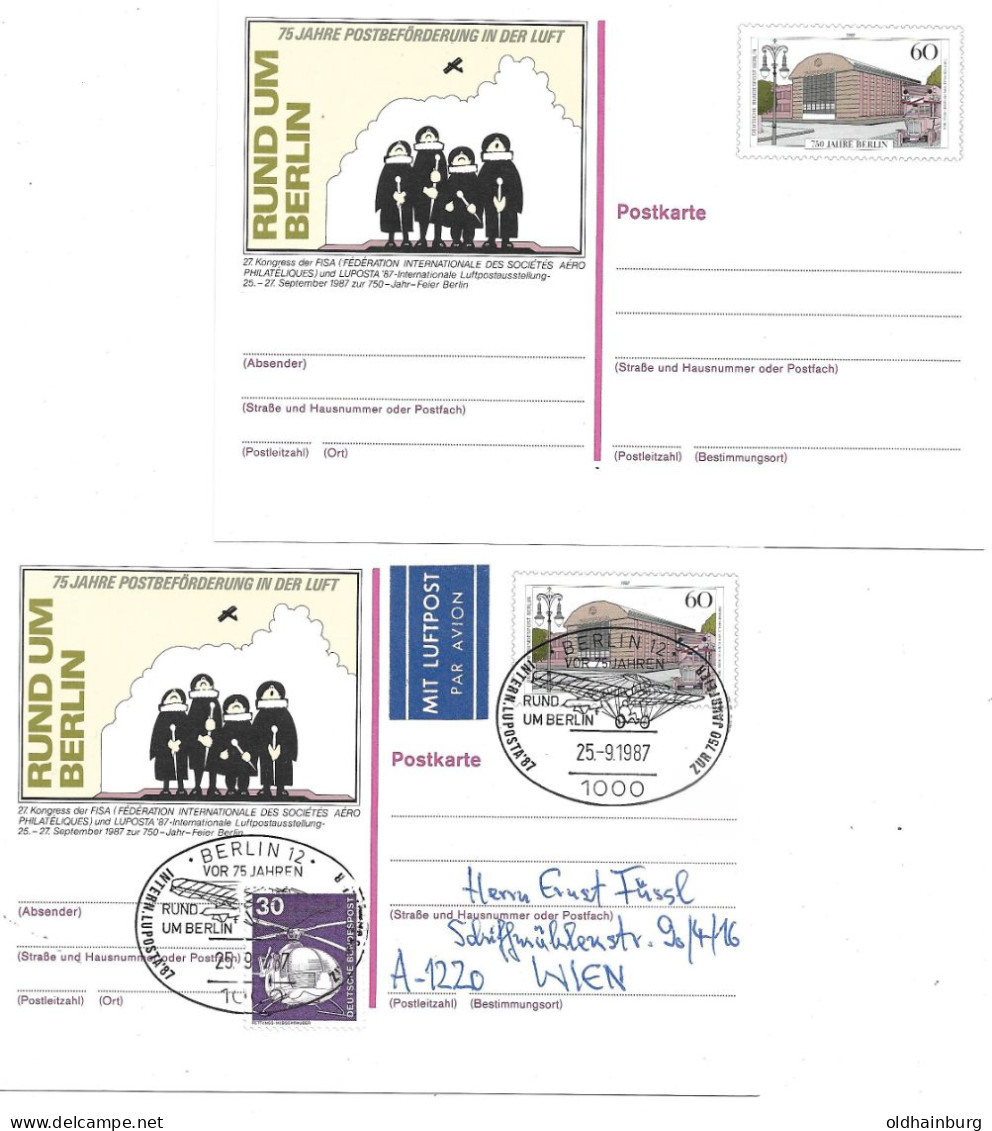 0591f: 75 Jahre Postbeförderung In Der Luft, Ganzsache ** Und G - Postales Privados - Usados