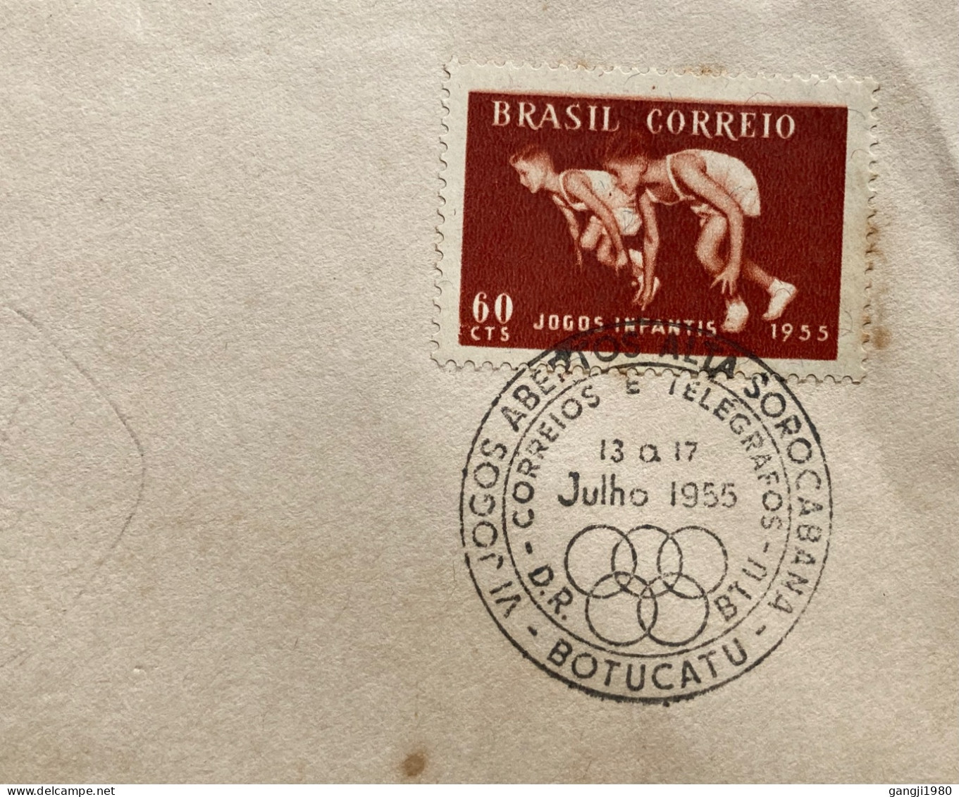 BRAZIL1955, FDC COVER OLYMPIC & TORCH, CHILDREN GAME, SPORT, ILLUSTRATE SPECIAL PICTURE, BOTUCATU CITY CANCEL, VI JAGOS - Lettres & Documents