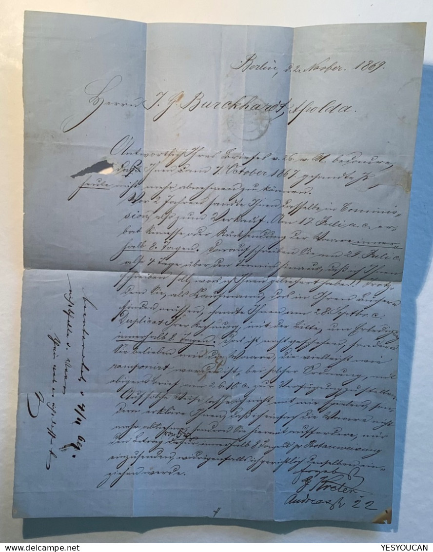 BERLIN P.E 27 / 1869 LUXUS-ABSCHLAG Auf NDP 1 Gr>Apolda (Norddeutscher-Postbezirk Brief - Storia Postale