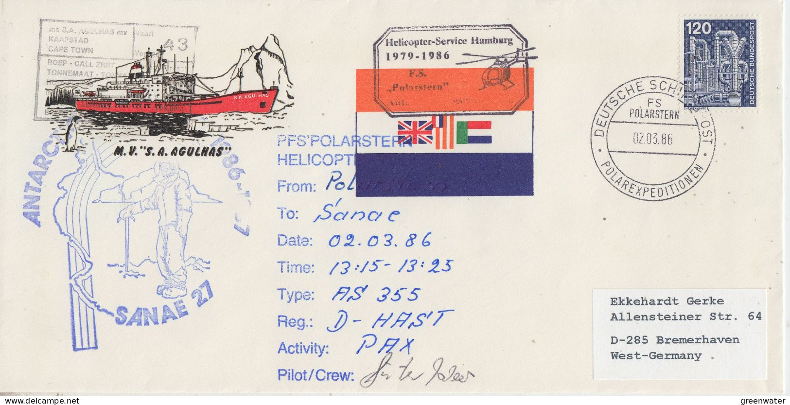 Germany Heli Flight From Polarstern To Sanae 2.3.1986  Ca Polarstern 2.3.1986 (ST174A) - Polar Flights