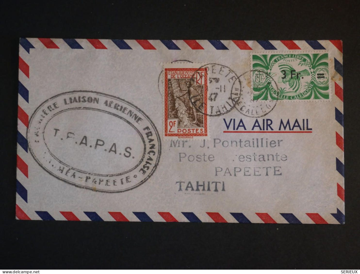 BU11   NOUVELLE CALEDONIE  BELLE  LETTRE 1940 1ER VOL   NOUMEA . A TAHITI  FRANCE  ++ AFF .PLAISANT+ - Storia Postale