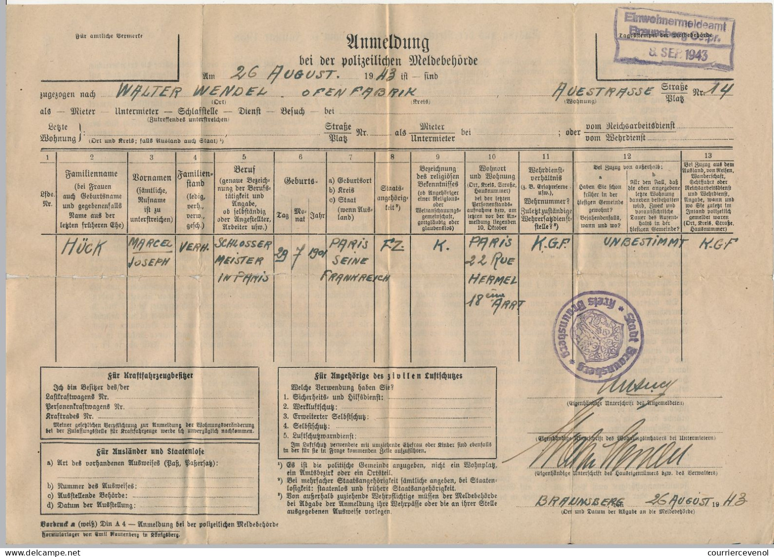 ALLEMAGNE - Prisonnier De Guerre Français STALAG 1B Hochenstein - Document Mise En Congé De La Captivité Allemande 1943 - WW II